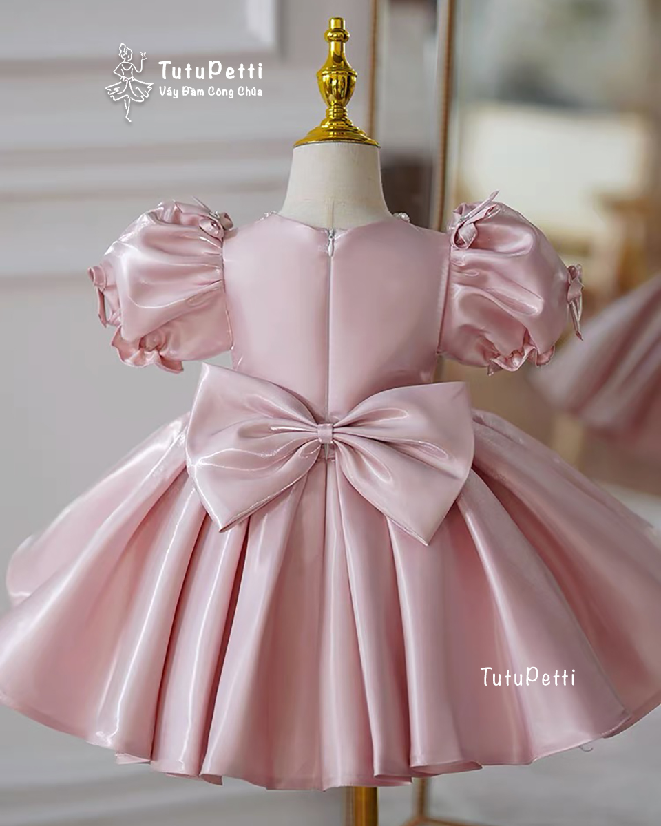 Váy cưới công chúa màu hồng lót ren và Organza - Lunss