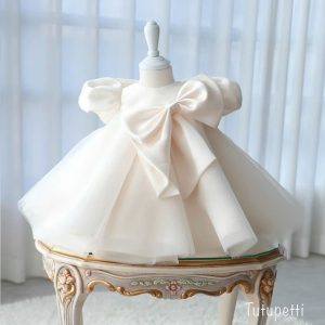 Đầm Công Chúa Đính Nơ Cho Bé Dự Tiệc Thôi Nôi Dể Thương