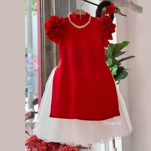 Áo Dài Hoa Ở Vai Cực Xinh Cho Bé Đi Chơi Tết