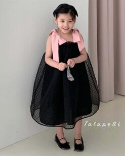 Đầm Chấm Bi Đen Nơ Hồng 9 Đầm Chấm Bi Đen Nơ Hồng