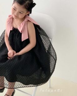 Đầm Chấm Bi Đen Nơ Hồng 13 Đầm Chấm Bi Đen Nơ Hồng