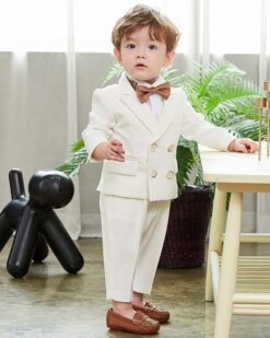 bộ vest bé trai cao cấp màu trắng kem