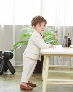 bộ vest bé trai cao cấp màu trắng kem