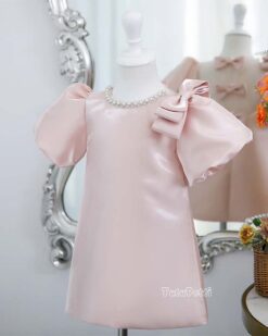 Đầm Tiểu Thư Hồng Pastel Tay Phồng 10 Đầm Tiểu Thư Lưng Nơ Hồng