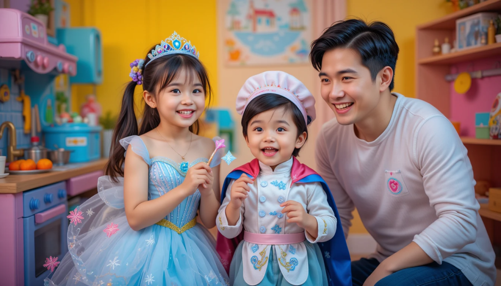 concept chup anh gia dinh co con 3 5 tuoi hoa than thanh nhan vat yeu thich