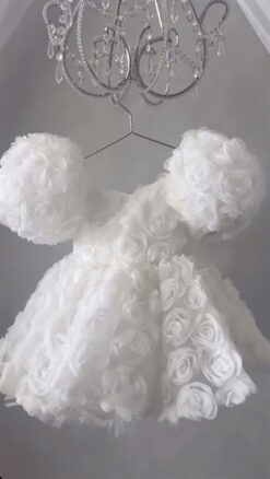 Đầm Công Chúa Hoa Nổi Trắng