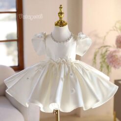 Đầm Tiệc Hàn Quốc Đính Hoa Trắng