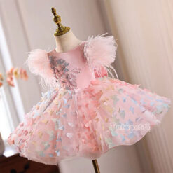 Đầm công chúa bé gái hồng pastel 1–12 tuổi | Thiết kế nàng tiên bươm bướm 3D nhiều màu, tay lông vũ độc đáo | Váy dự tiệc sinh nhật, đám cưới, chụp ảnh 9 19 07 10 8