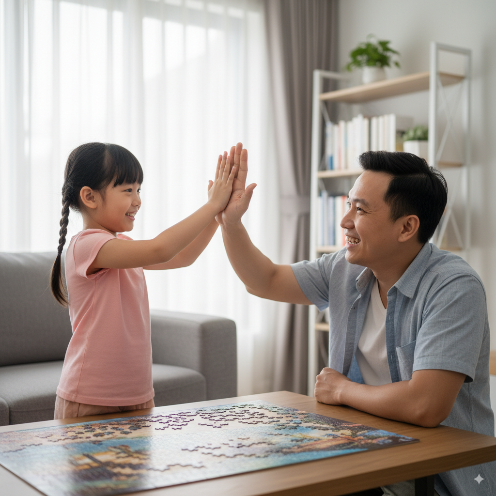 Người cha khen ngợi sự cố gắng của con gái, không chỉ chú trọng thành tích.