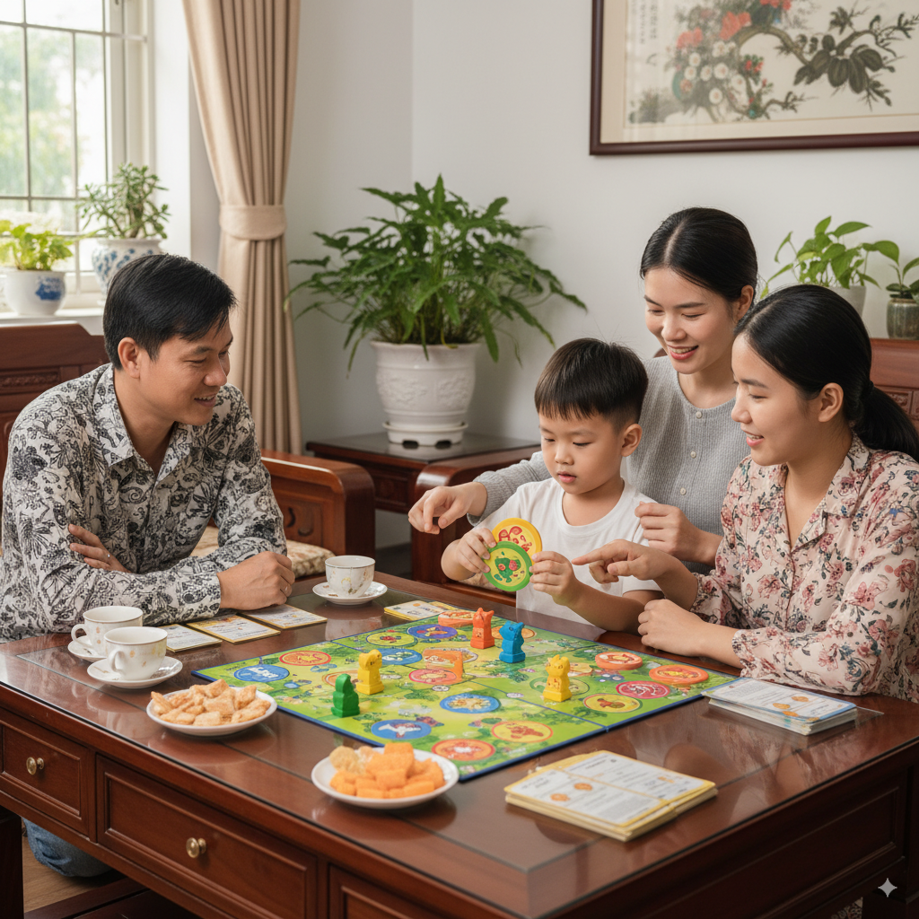 Gia đình Việt Nam chơi trò chơi trí tuệ cùng con 5 tuổi để gắn kết và dạy kỹ năng
