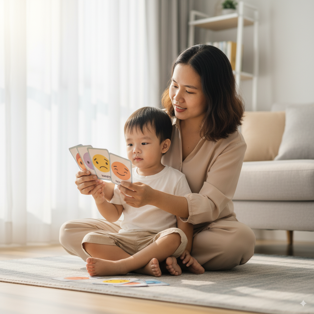 Mẹ Việt Nam dạy con 5 tuổi gọi tên cảm xúc, giúp bé quản lý cảm xúc tốt hơn.