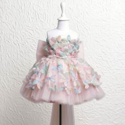 Váy công chúa vintage bé gái dự tiệc 1–12 tuổi | Thiết kế hoa 3D pastel trên nền voan hồng cổ điển | Đầm công chúa sinh nhật, đám cưới, chụp ảnh, lễ hội, biểu diễn văn nghệ, làm phù dâu nhí 9 flower dress girl 06 09
