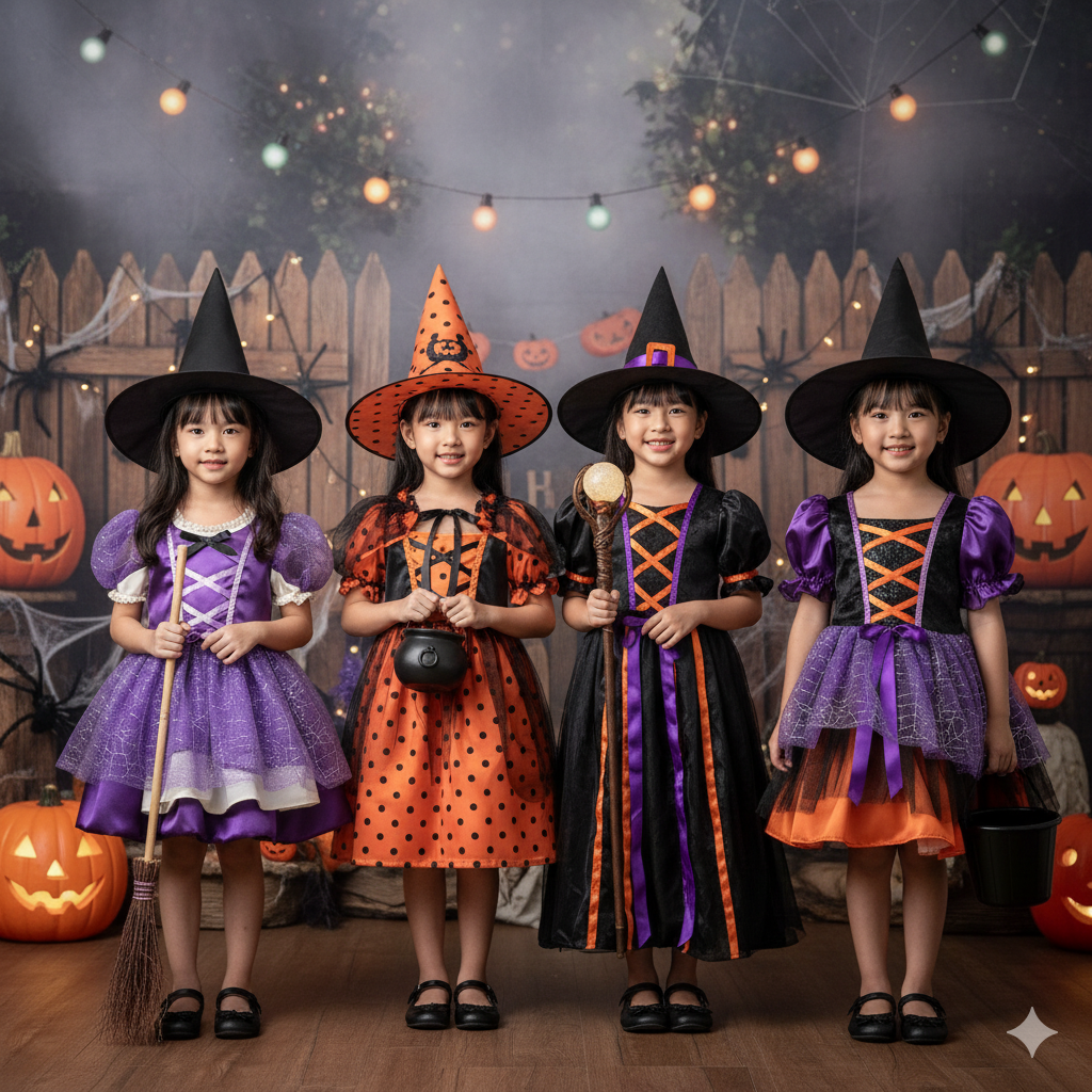 bộ sưu tập váy halloween sweet witch tutupetti 2025 – váy phù thủy cho bé gái