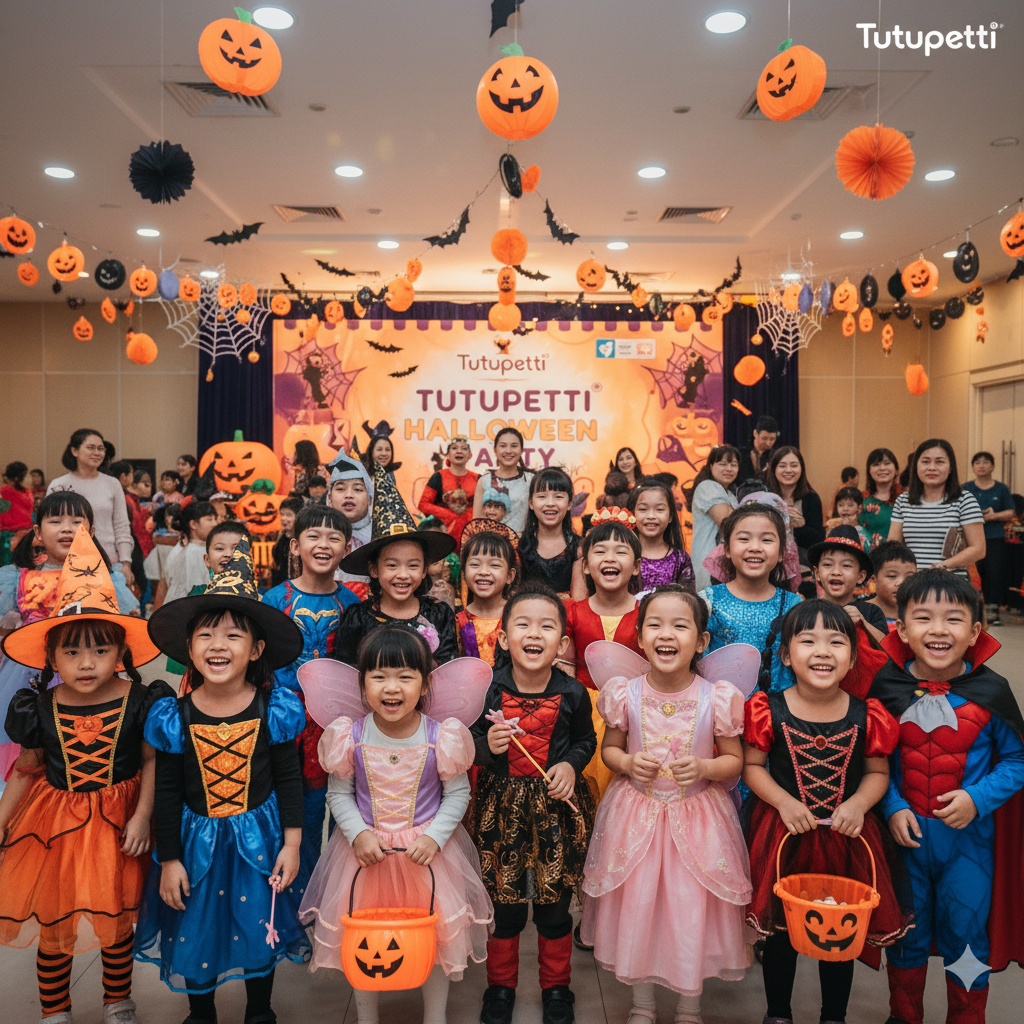 trẻ em mặc váy halloween tutupetti vui chơi cùng bạn – lễ hội halloween 2025