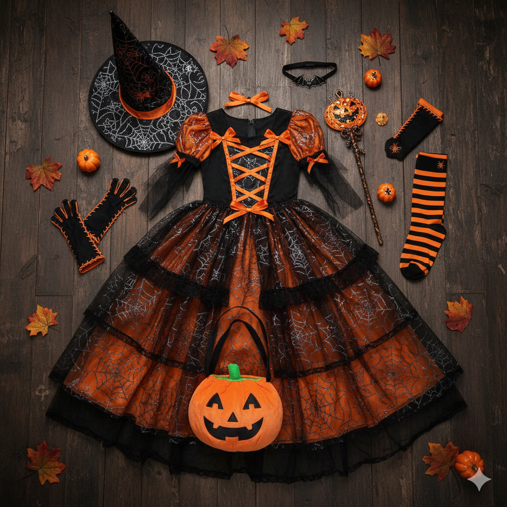 combo váy halloween đầy đủ phụ kiện cho bé gái tutupetti