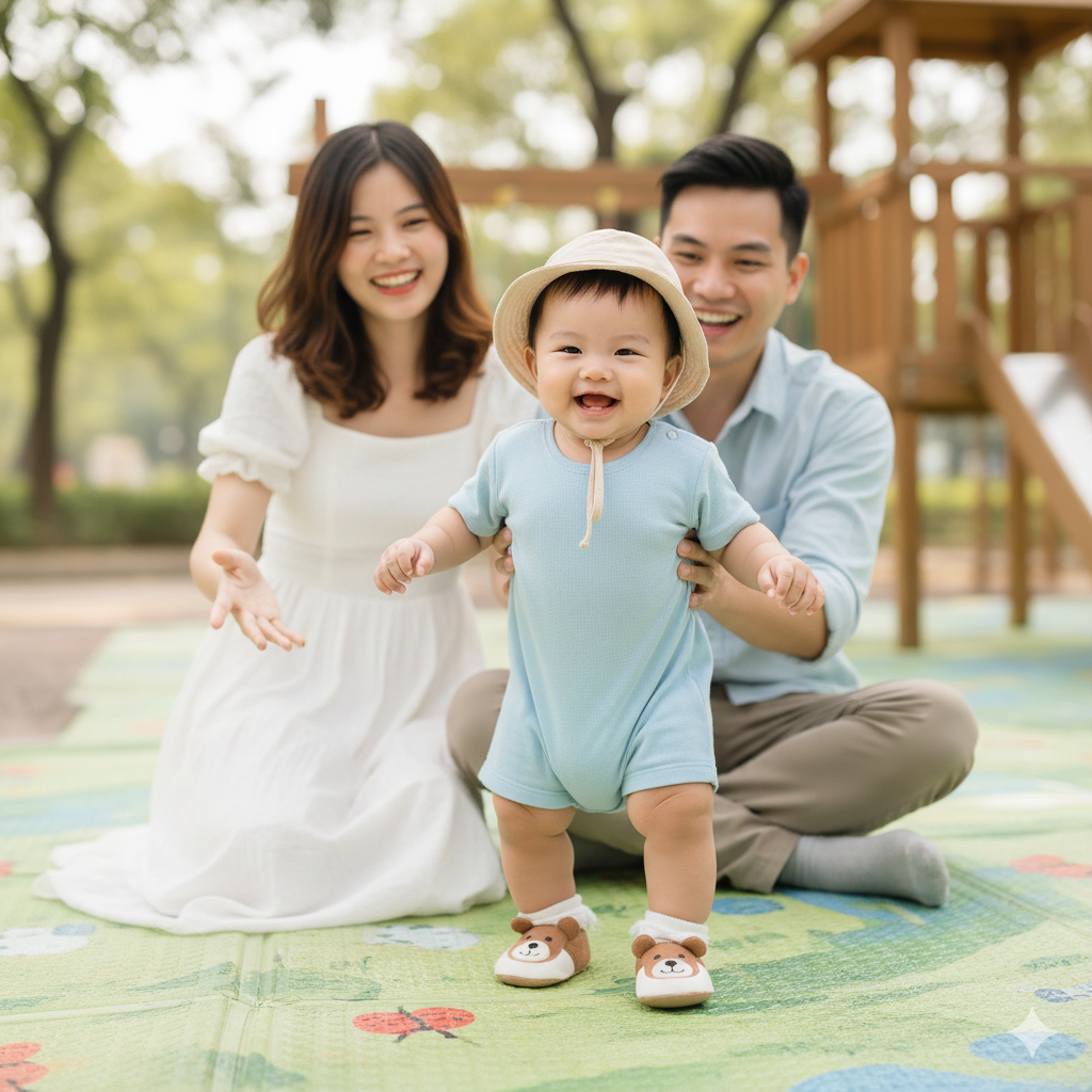“Đôi giày tập đi đúng chuẩn giúp bé an toàn và tự tin.”