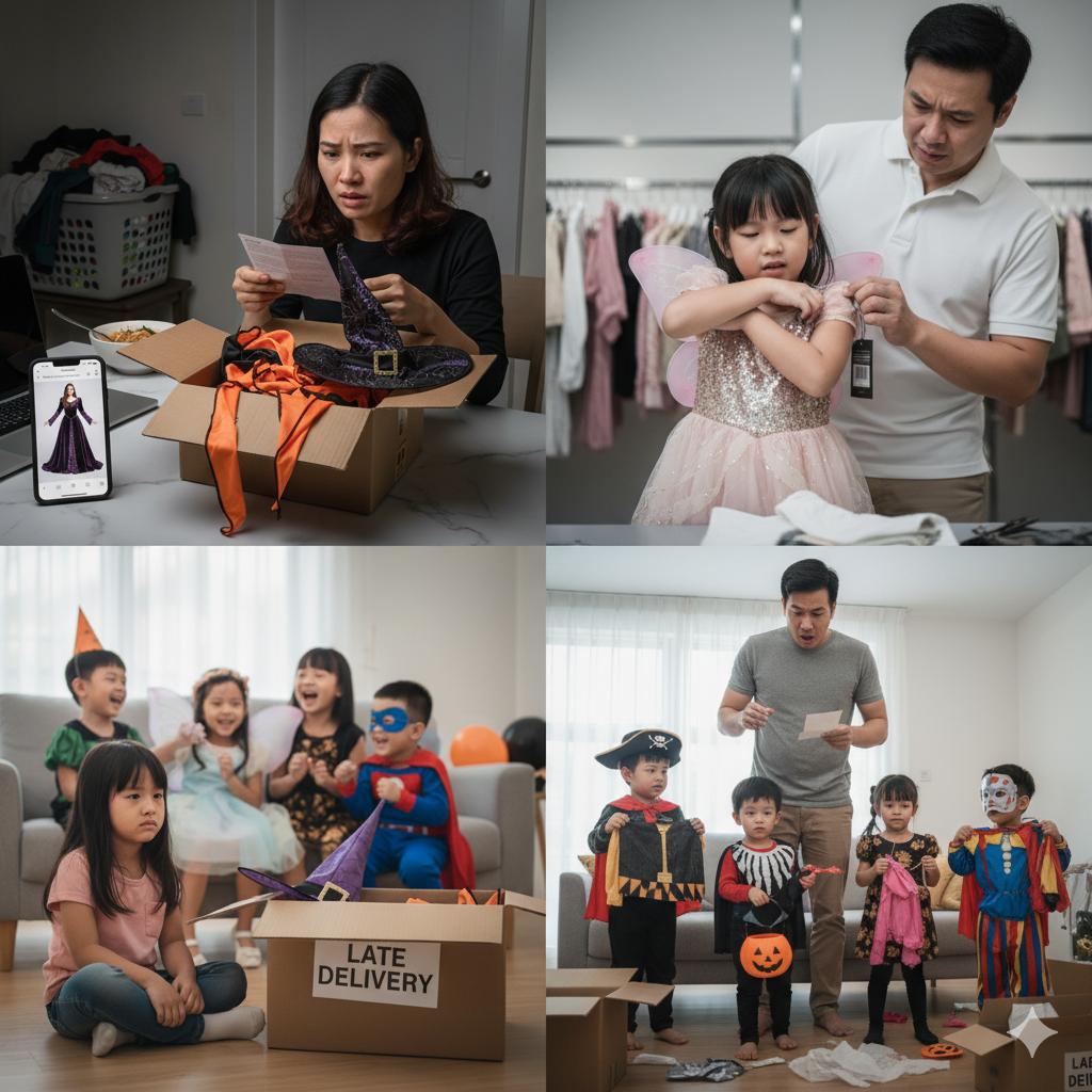 vấn đề khi mua đồ halloween cho bé – hàng lỗi, ngứa, giao trễ