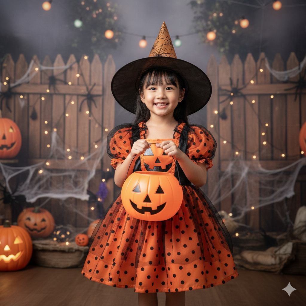 váy bí ngô halloween cho bé gái dễ thương – váy cam đen tutupetti
