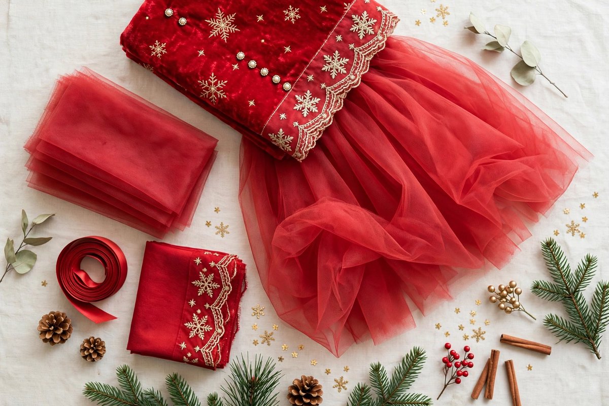 Váy Noel Bé Gái: Chọn Theo Dịp, Vừa Vặn Và Mặc Lại Được Dịp Tết 4 Váy Noel bé gái đỏ nhung và voan trải phẳng