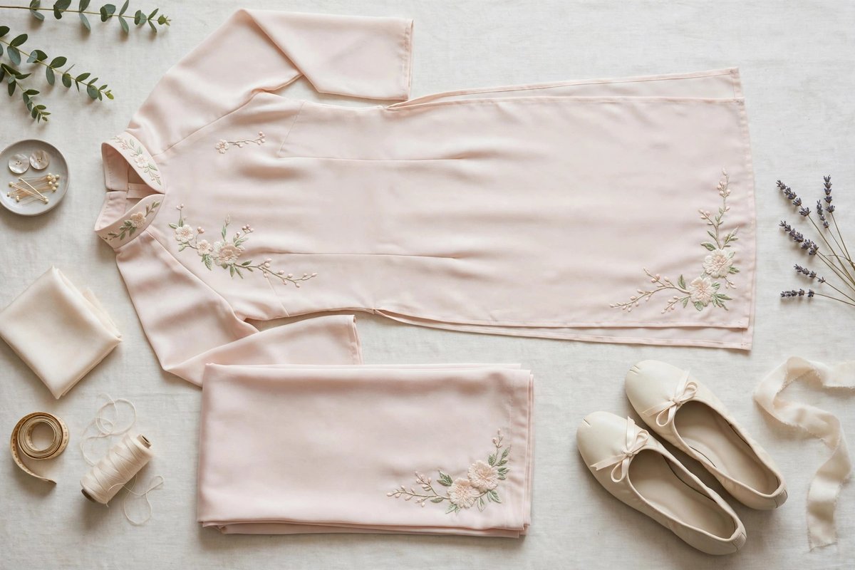 Áo Dài Bé Gái Size Theo Kg: Hướng Dẫn Chọn Vừa Vặn Cho Tết 2027 6 Set áo dài bé gái trải phẳng kèm giày chuẩn bị mặc thử trước Tết